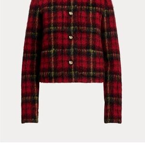 Ralph Lauren Classic Red Plaid Wool-Blend Cropped Jacket!!